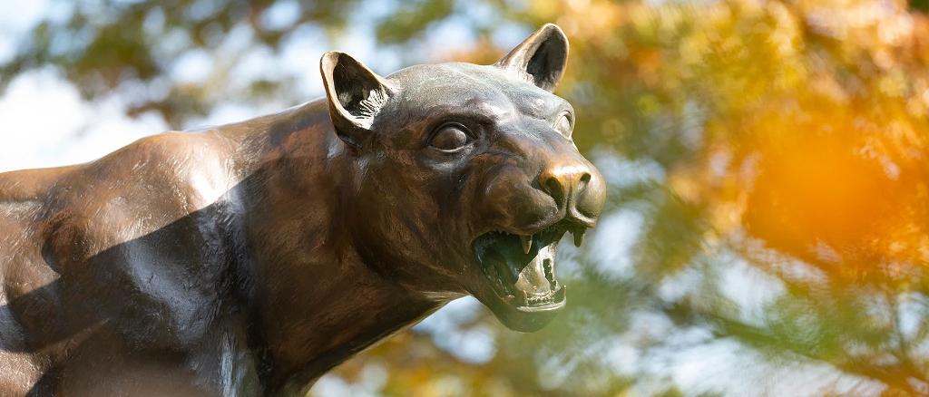 Panther statue in the fall