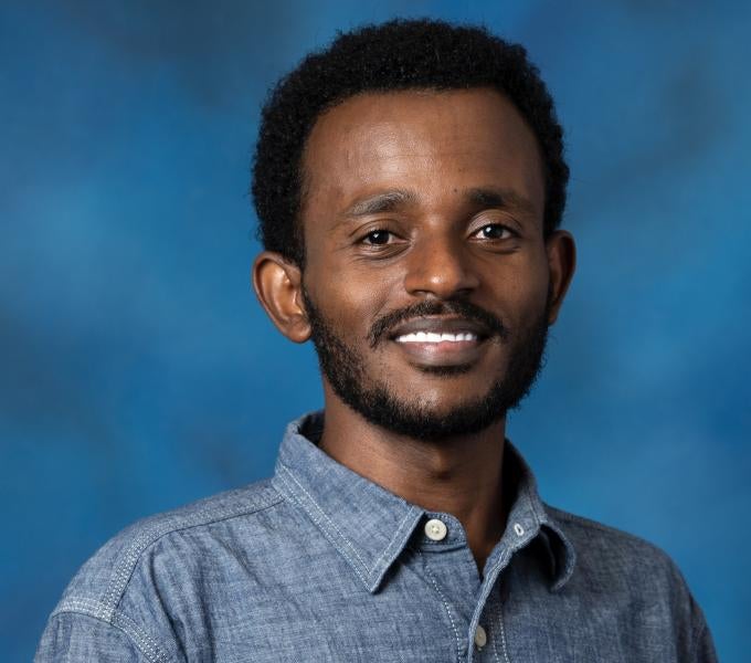 Portrait on blue background