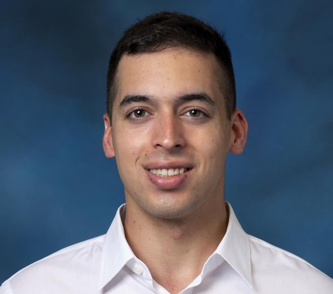 Portrait on blue background